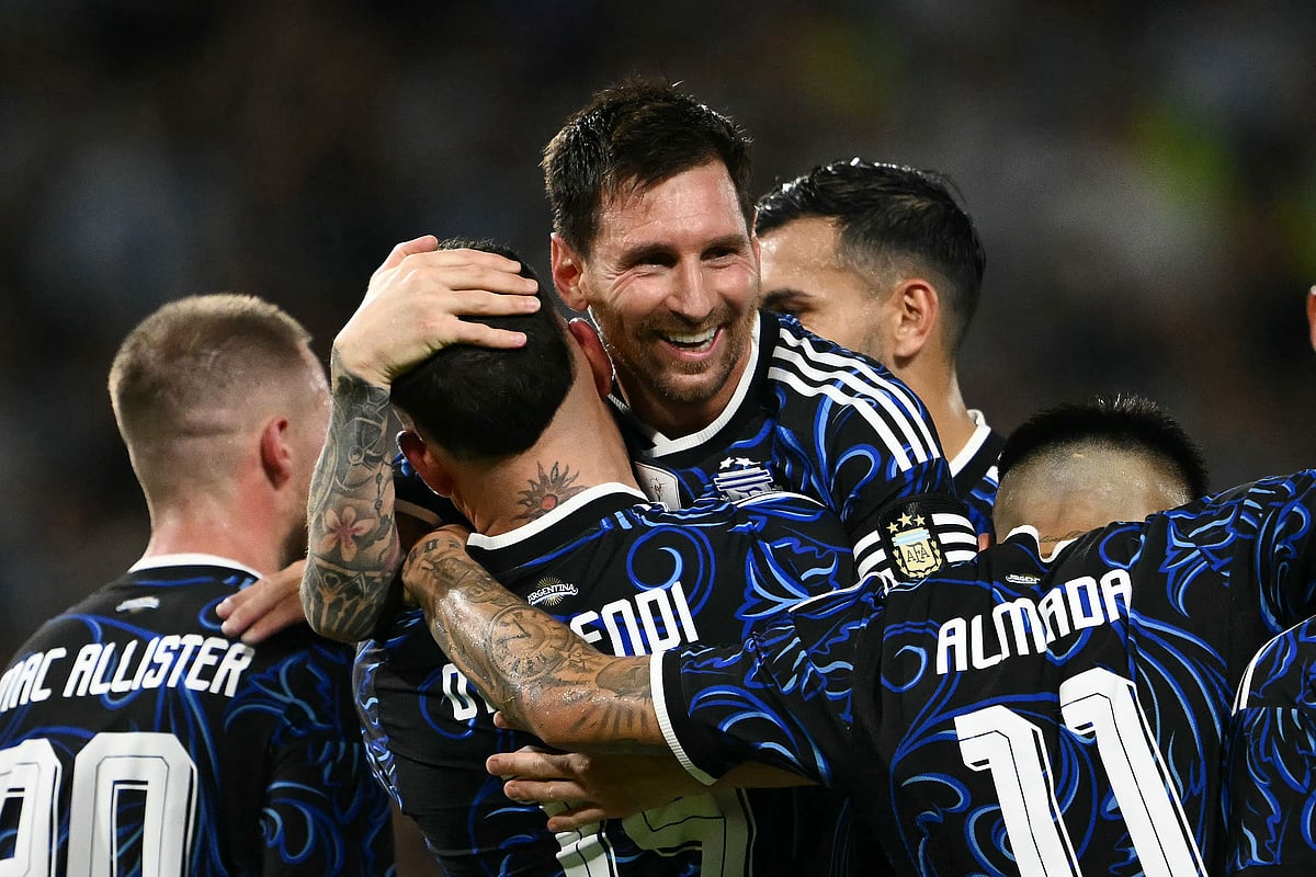 Argentina's defender #19 Nicolas Otamendi celebrates with teammate forward #10 Lionel Messi after scoring his team's third goal during a friendly football match between Argentina and Zambia at La Bombonera stadium in Buenos Aires on March 31, 2026. Lionel Messi will captain Argentina at the World Cup, national head coach Lionel Scaloni announced on May 28, 2026, as he unveiled his 26-man squad. Messi, 38, heads the list on his sixth World Cup appearance, which notably omits Real Madrid's Franco Mastantuono.