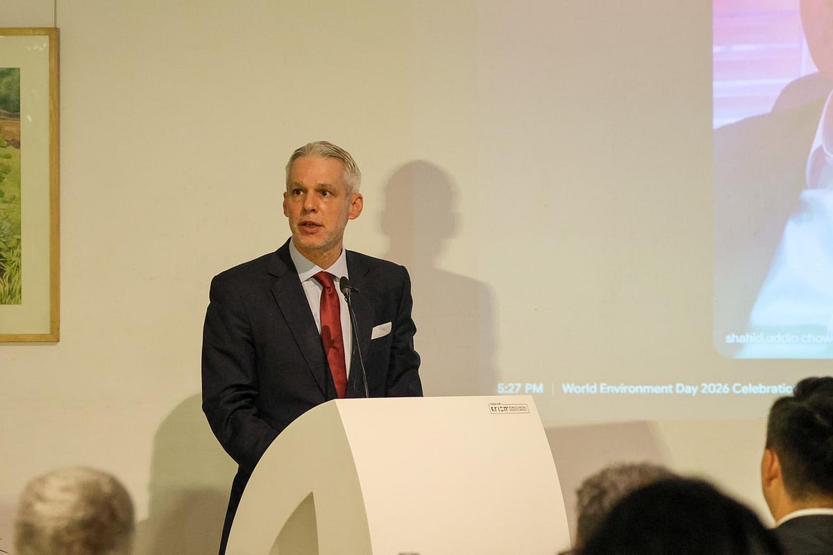 Reto Renggli, ambassador of Switzerland speaks at “Swiss Partnerships for a Greener Bangladesh”, a special event to mark World Environment Day 2026 at Edge Gallery in Dhaka, on 4 June 2026.