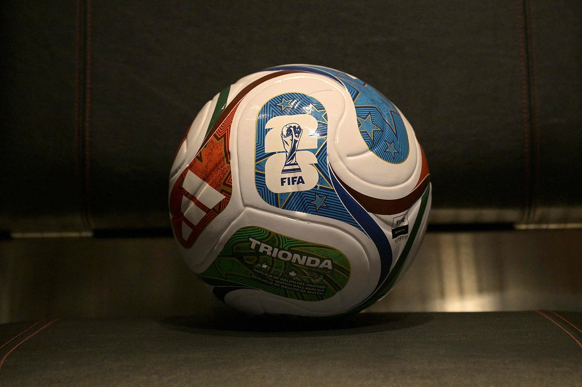 The official FIFA World Cup 2026 match ball "Trionda" is displayed in Team A locker room during a media tour day at Kansas City Stadium (temporarily renamed Arrowhead Stadium) in Kansas City, Missouri on 8 June, 2026. Kansas City will host six football matches during the 2026 FIFA World Cup.