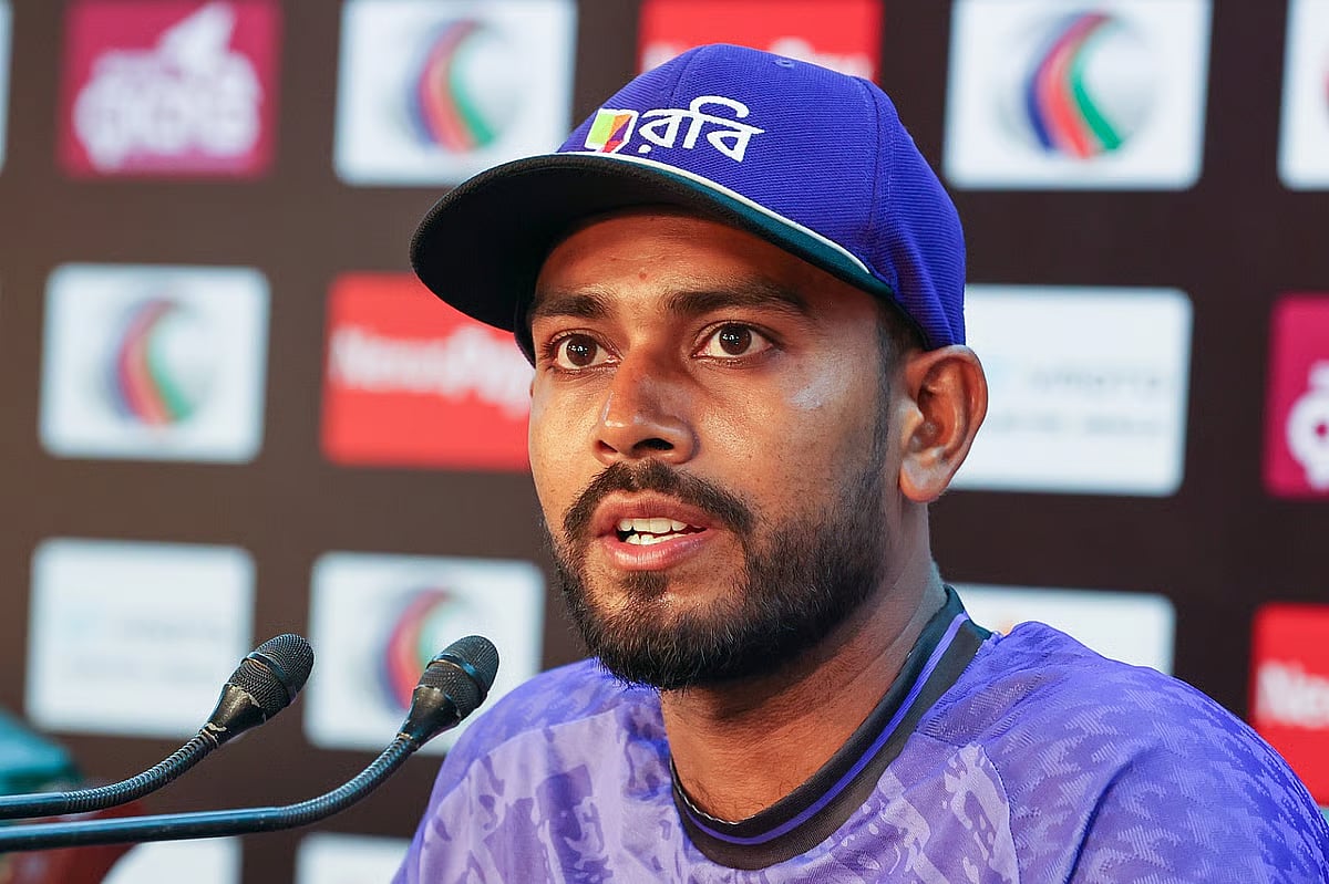 Bangladesh captain Mehidy Hasan Miraz speaks at a pre-match press conference at Sher-e-Bangla National Cricket Stadium at Mirpur, Dhaka on 8 June 2026