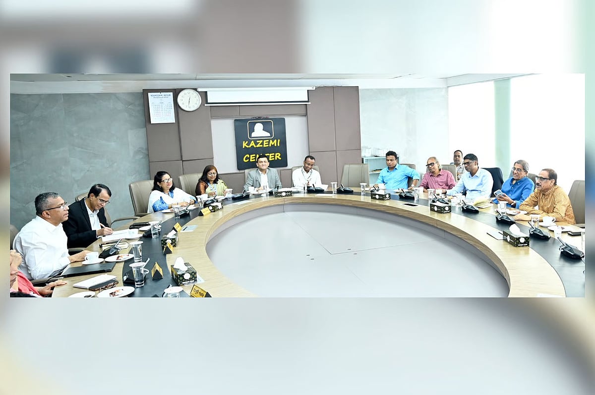 Bangladesh Bank Governor Md Mostaqur Rahman (first from left) speaks during a conference with leaders of the 'Editors' Council'. On 8 June, 2026
