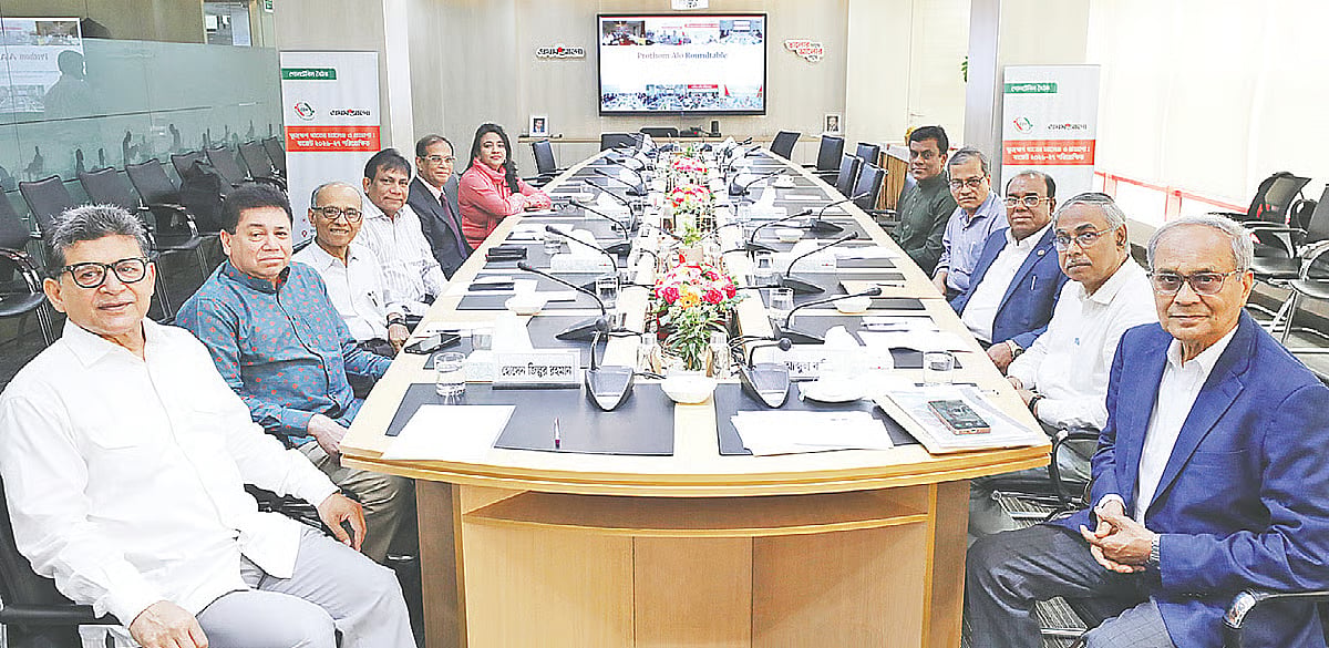 Speakers at a roundtable titled ‘Challenges and Expectations of the Microcredit Sector: Budget 2026–27 Perspective’, jointly organised by the Credit and Development Forum (CDF) and Prothom Alo at its office in Karwan Bazar, Dhaka, on 9 June 2026