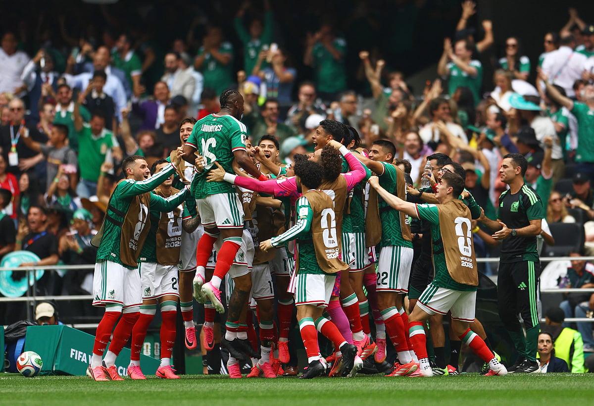 Mexico's Julian Quinones celebrates scoring their first goal with teammates