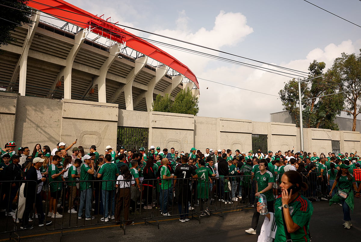 General view of Mexico fans outside the stadium before the match