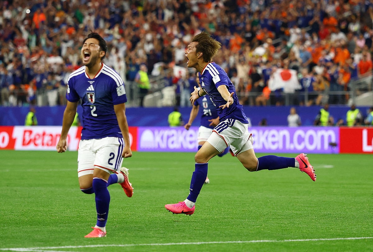 Japan's Koki Ogawa celebrates after Daichi Kamada scored their second goal against Netherlands at Dallas Stadium, Arlington, Texas, US, 14 June, 2026
