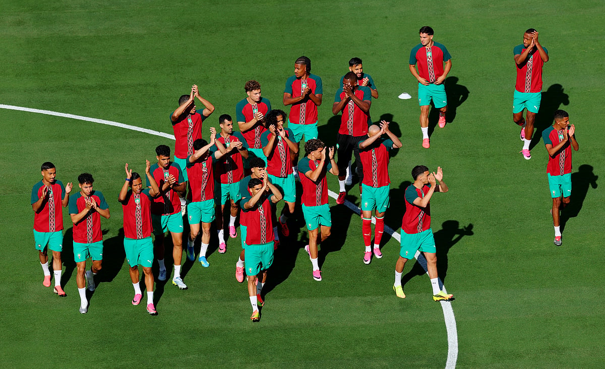 Football - FIFA World Cup 2026 - Group C - Brazil v Morocco - New York/New Jersey Stadium, East Rutherford, New Jersey, U.S. - June 13, 2026 Morocco players applaud fans during the warm up before the match