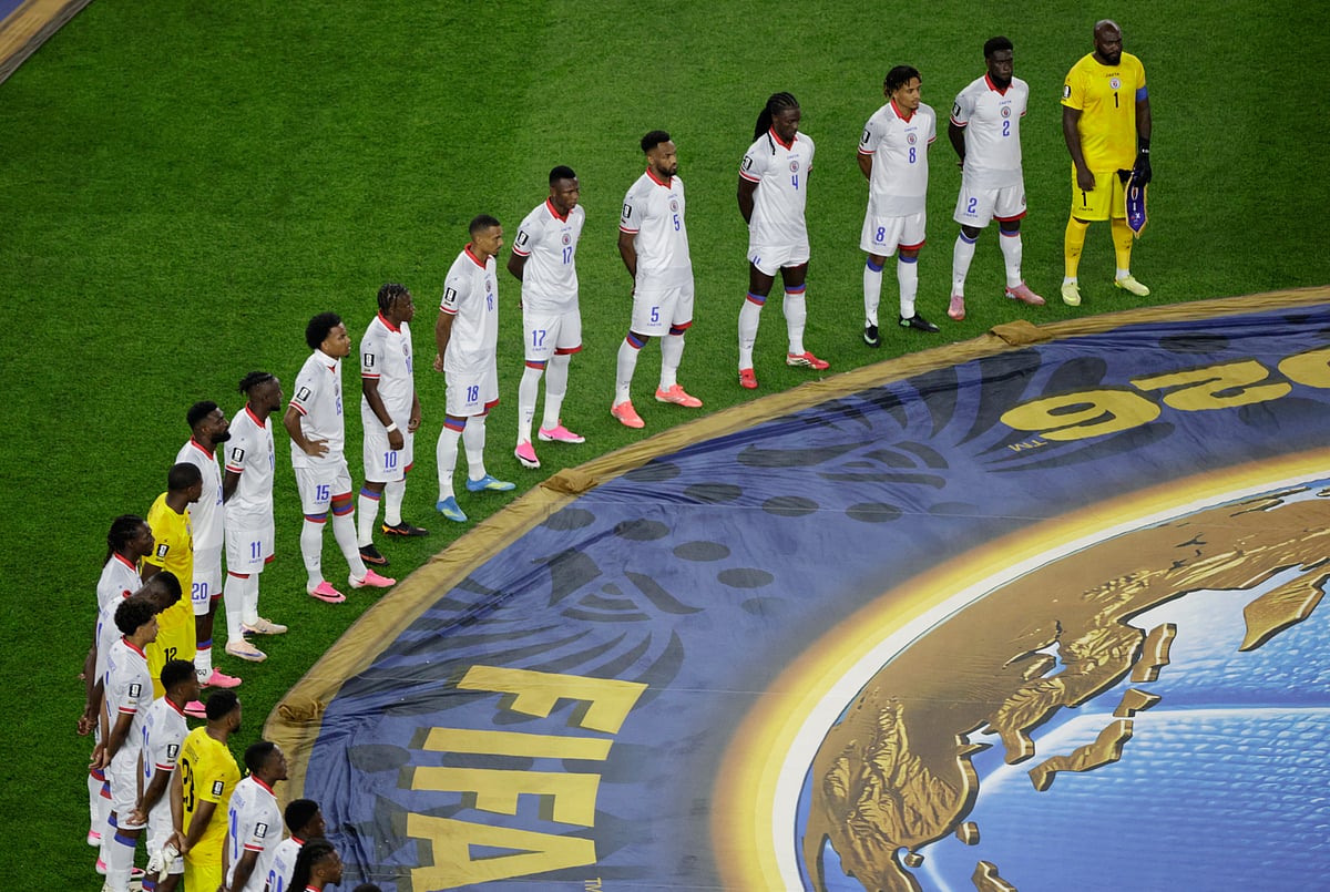 Football - FIFA World Cup 2026 - Group C - Haiti v Scotland - Boston Stadium, Foxborough, Massachusetts, U.S. - June 13, 2026 Haiti players line up during the national anthems before the match