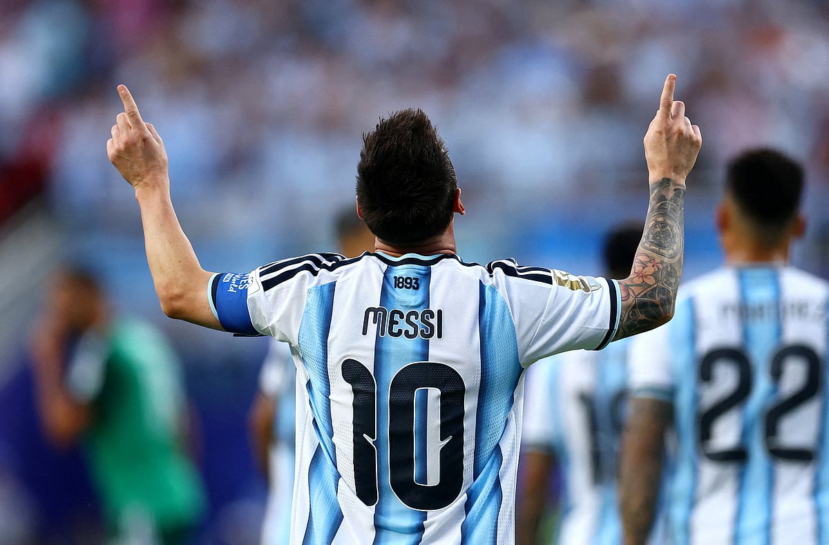 Argentina's Lionel Messi celebrates scoring their first goal against Algeria at Kansas City Stadium, Kansas City, Missouri, U.S. - June 16, 2026