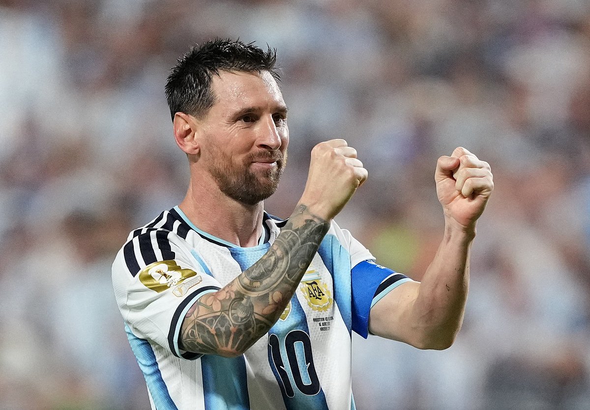 Argentina’s Lionel Messi celebrates scoring their third goal to complete a hat-trick in the FIFA World Cup 2026 Group J match against Algeria at Kansas City Stadium, Kansas City, Missouri, US on 16 June 2026