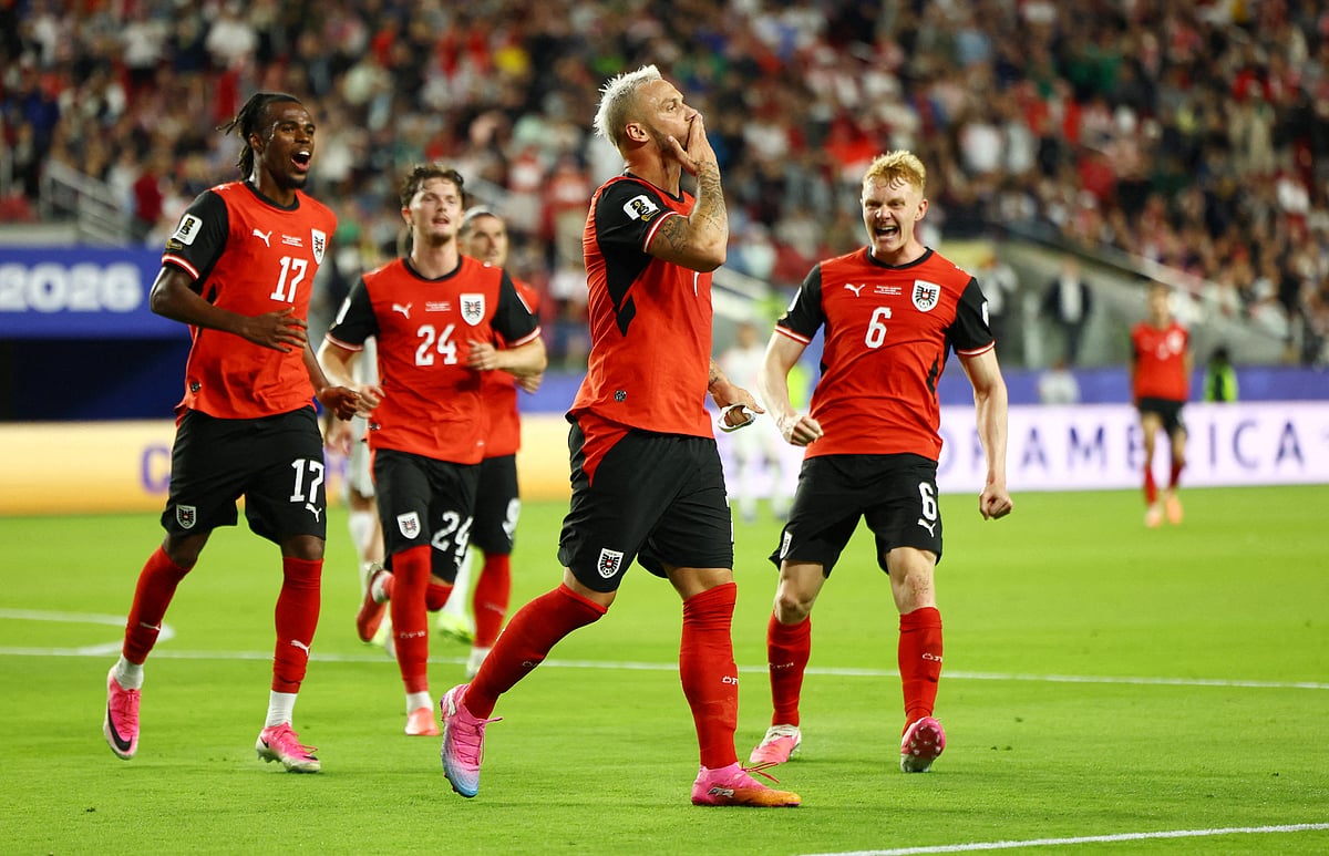 Austria's Marko Arnautovic celebrates scoring their third goal against  Jordan at San Francisco Bay Area Stadium, Santa Clara, California, US, 16 June, 2026