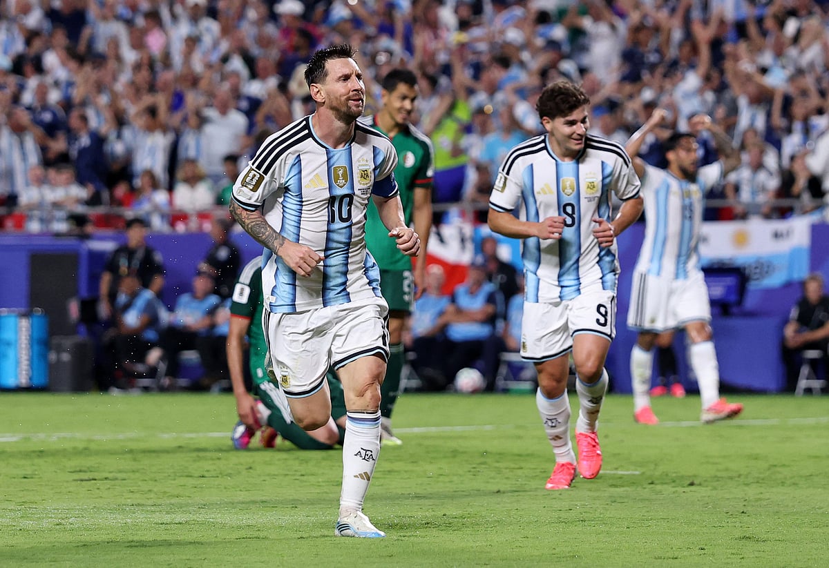 Lionel Messi #10 of Argentina celebrates scoring his team's third and hat trick goal during the FIFA World Cup 2026 Group J match between Argentina and Algeria at Kansas City Stadium on 16 June 2026 in Kansas City, Missouri