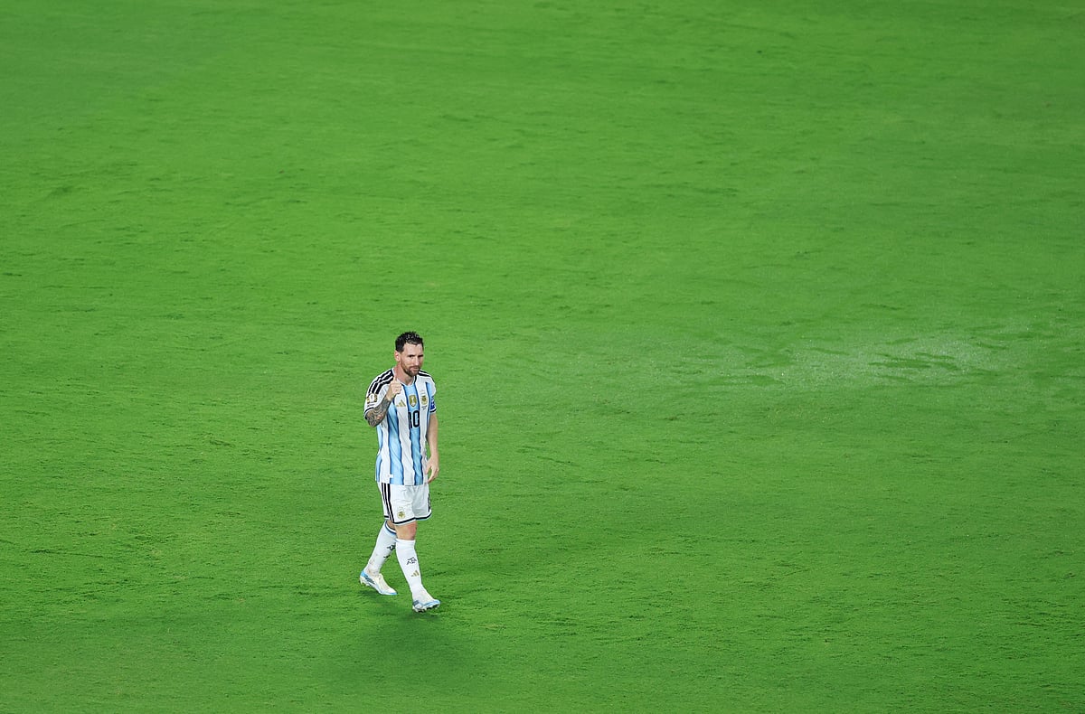 Argentina's Lionel Messi celebrates scoring their third goal to complete his hat-trick against Algeria at Kansas City Stadium, Kansas City, Missouri, US, on 16 June, 2026