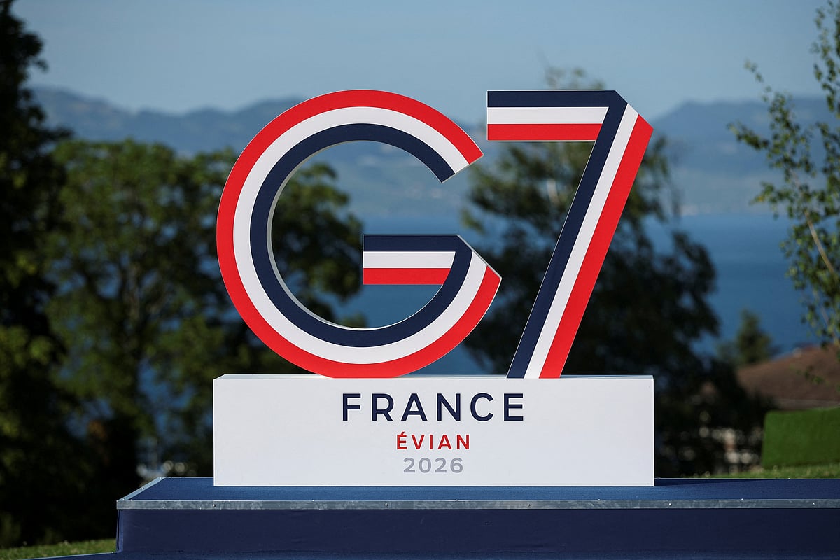 A G7 logo installation during the summit in Evian-les-Bains, France, 15 June, 2026.