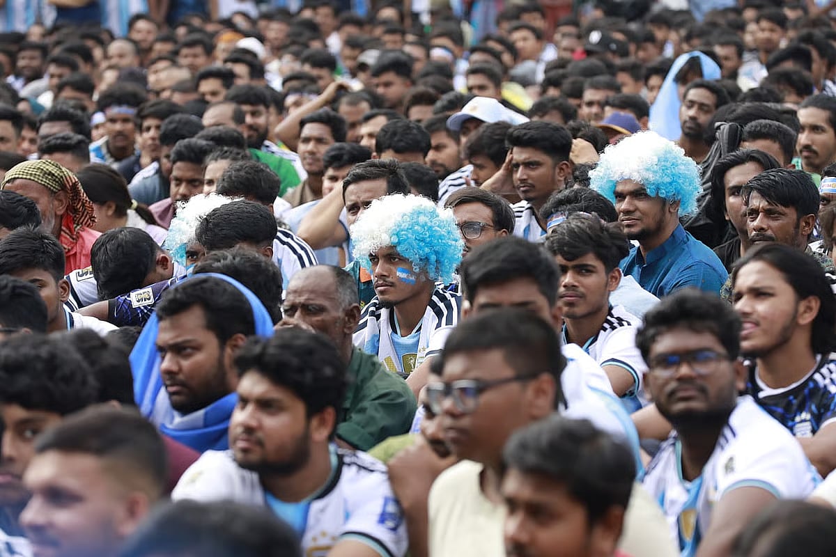 Fans in Dhaka donned Argentina jersey to watch the Argentina vs Algeria match of FIFA World Cup 2026 on 17 June 2026.