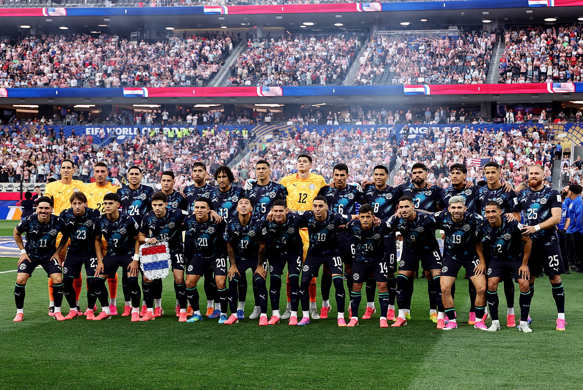 Paraguay players pose for a team group photo
