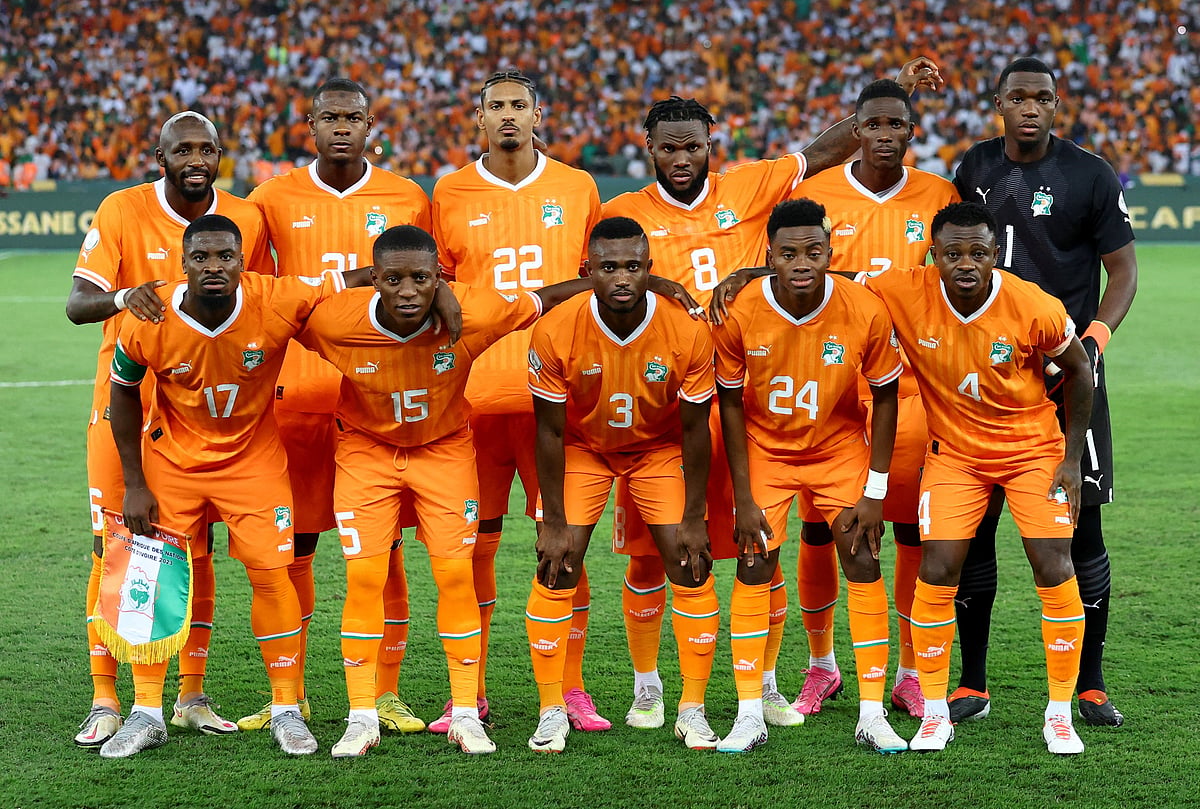 Ivory Coast players pose for a team group photo