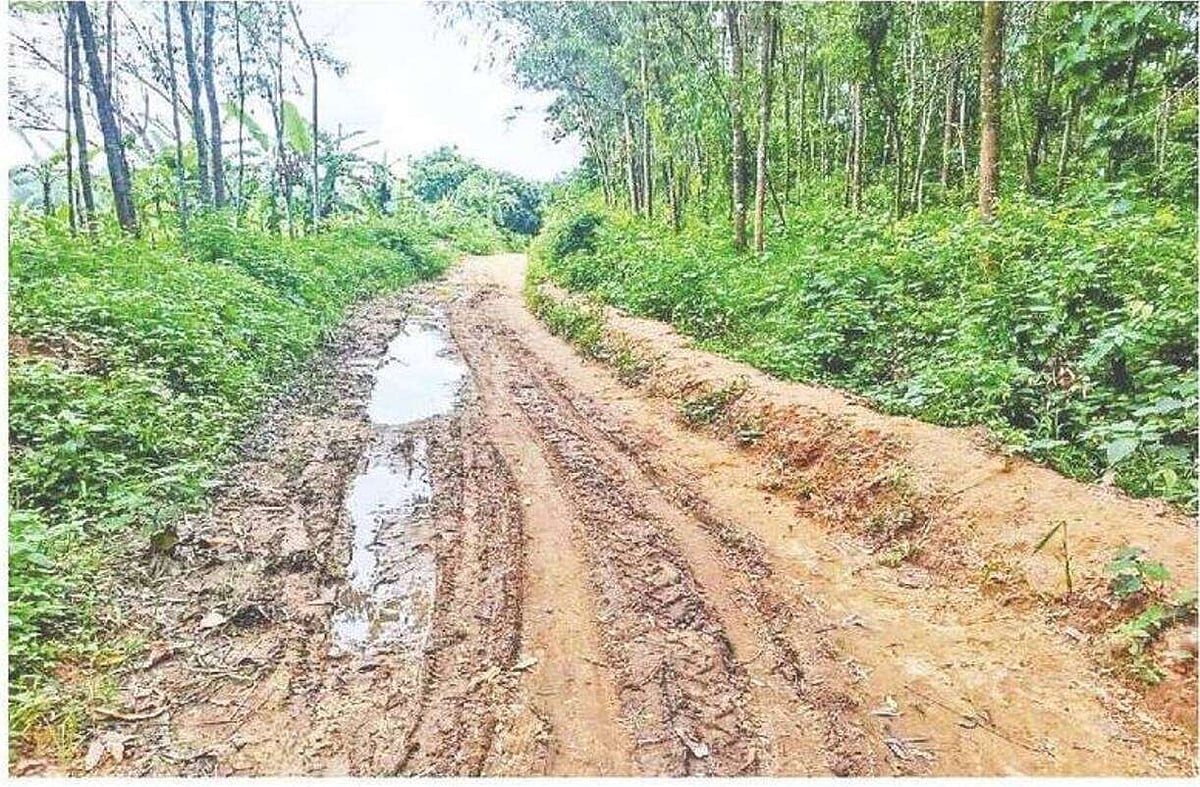 Road repair work has remained suspended after the Forest Department intervened and halted the project. The photo was taken  in the Kathal Baricha area of the Baitarani Reserved Forest in Puranagar Union of Satkania in the afternoon on 15 June 2026