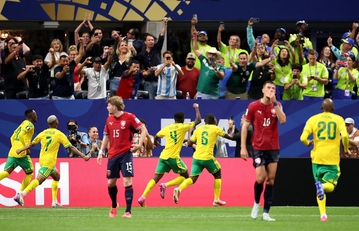 Football - FIFA World Cup 2026 - Group A - Czech Republic v South Africa - Atlanta Stadium, Atlanta, Georgia, U.S. - June 18, 2026
South Africa's Teboho Mokoena celebrates scoring their first goal