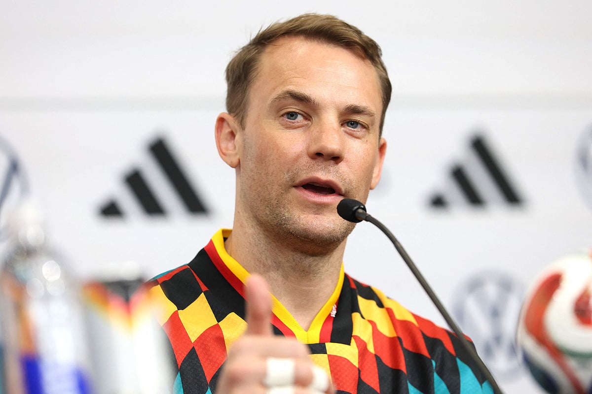 Manuel Neuer #1 of Germany thumb up during a press conference at Winston-Salem State University on 18 June, 2026 in Winston-Salem, North Carolina.