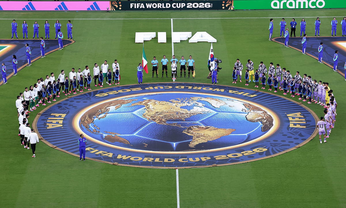 Football - FIFA World Cup 2026 - Group A - Mexico v South Korea - Estadio Guadalajara, Guadalajara, Mexico - June 18, 2026
Players line up during the national anthems before the match