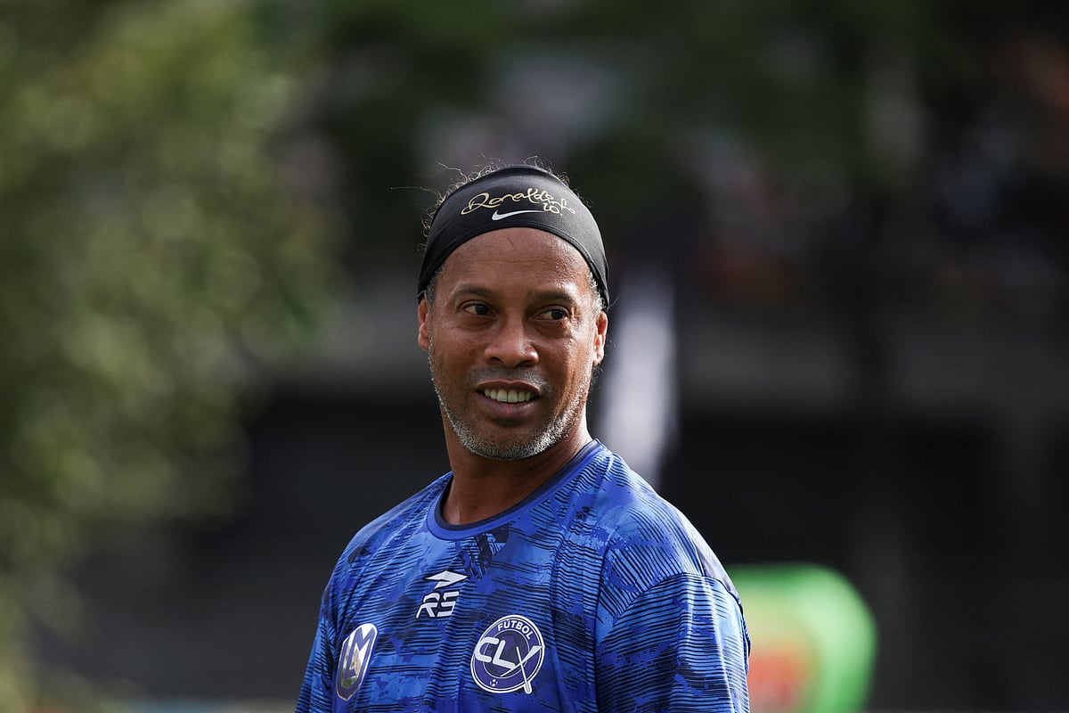 Brazil’s former footballer Ronaldinho participates in a free exhibition match at the Mesuca Sports Center in Petare, Caracas, Venezuela, June 6, 2026.