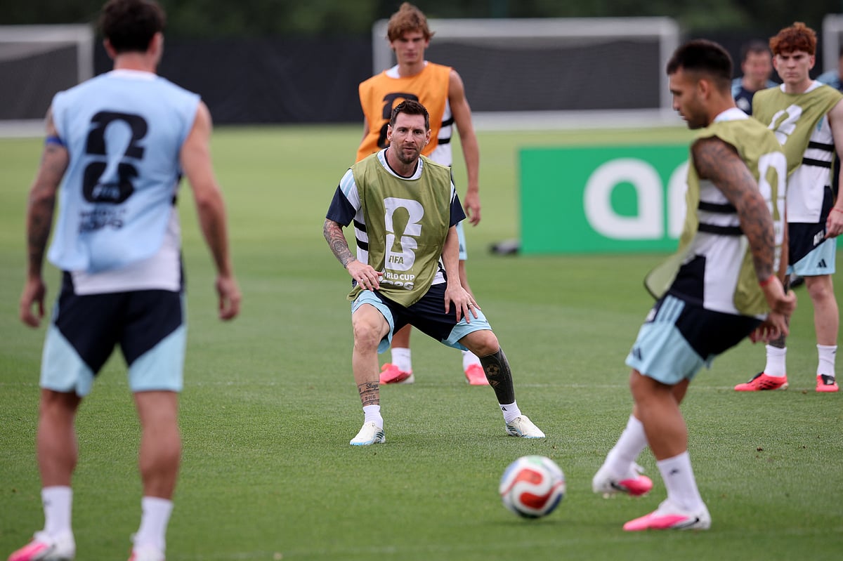 Argentina's Lionel Messi and teammates during training before Austria match at Sporting KC Training Centre, Kansas City, Kansas, US, on 21 June, 2026