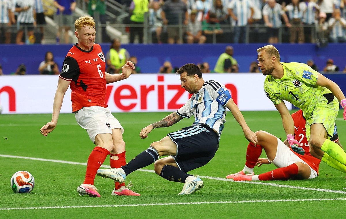 Argentina's Lionel Messi scores their second goal against Austria - Dallas Stadium, Arlington, Texas, US, 22 June, 2026