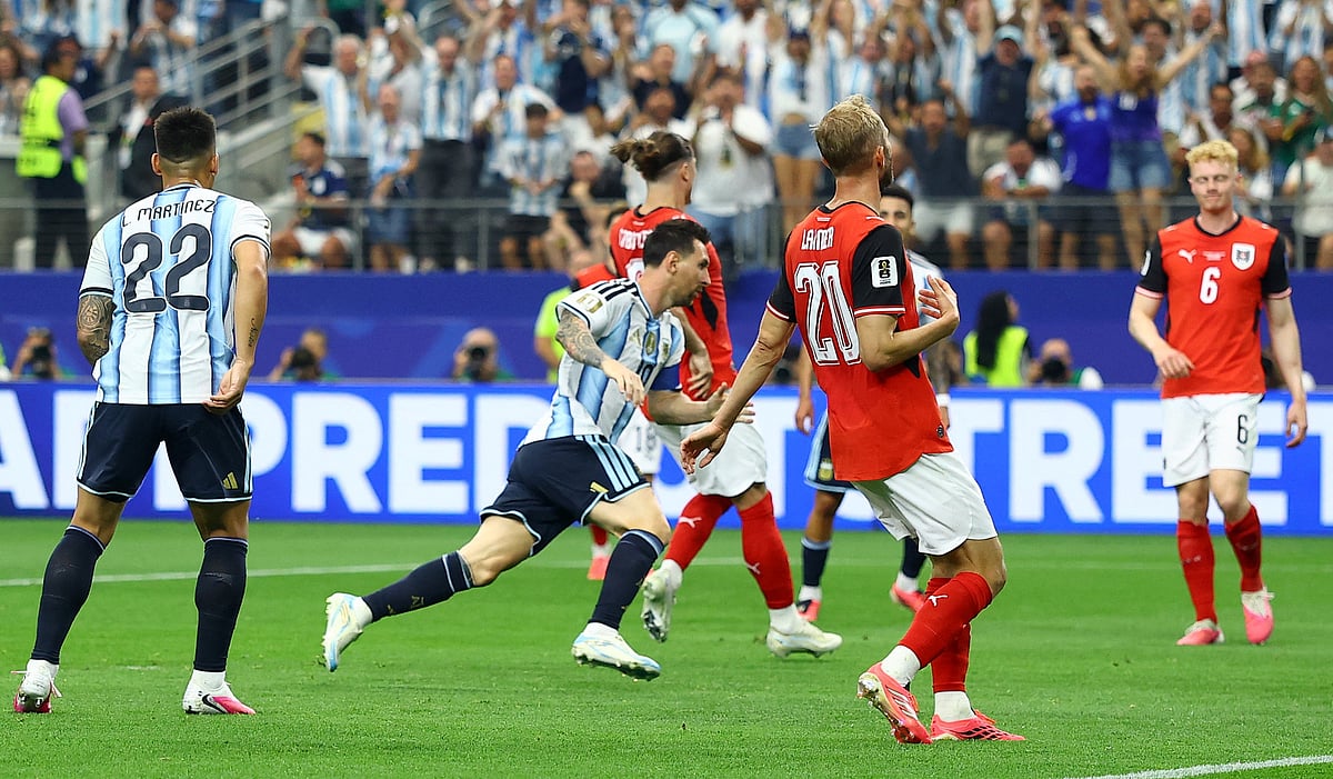 Football - FIFA World Cup 2026 - Group J - Argentina v Austria - Dallas Stadium, Arlington, Texas, U.S. - June 22, 2026
Argentina's Lionel Messi celebrates scoring their first goal