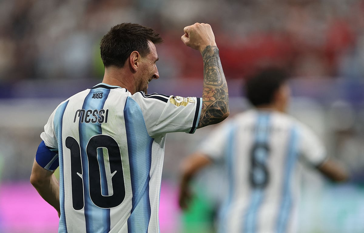 Lionel Messi #10 of Argentina celebrates scoring his team's second goal during the FIFA World Cup 2026 Group J match between Argentina and Austria at Dallas Stadium on 22 June, 2026 in Arlington, Texas.