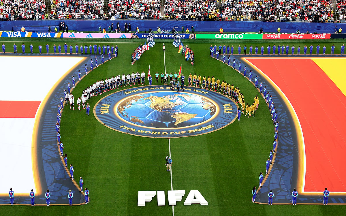 England and Ghana players line up during the national anthems before the match at Boston Stadium, Foxborough, Massachusetts, U.S. - June 23, 2026