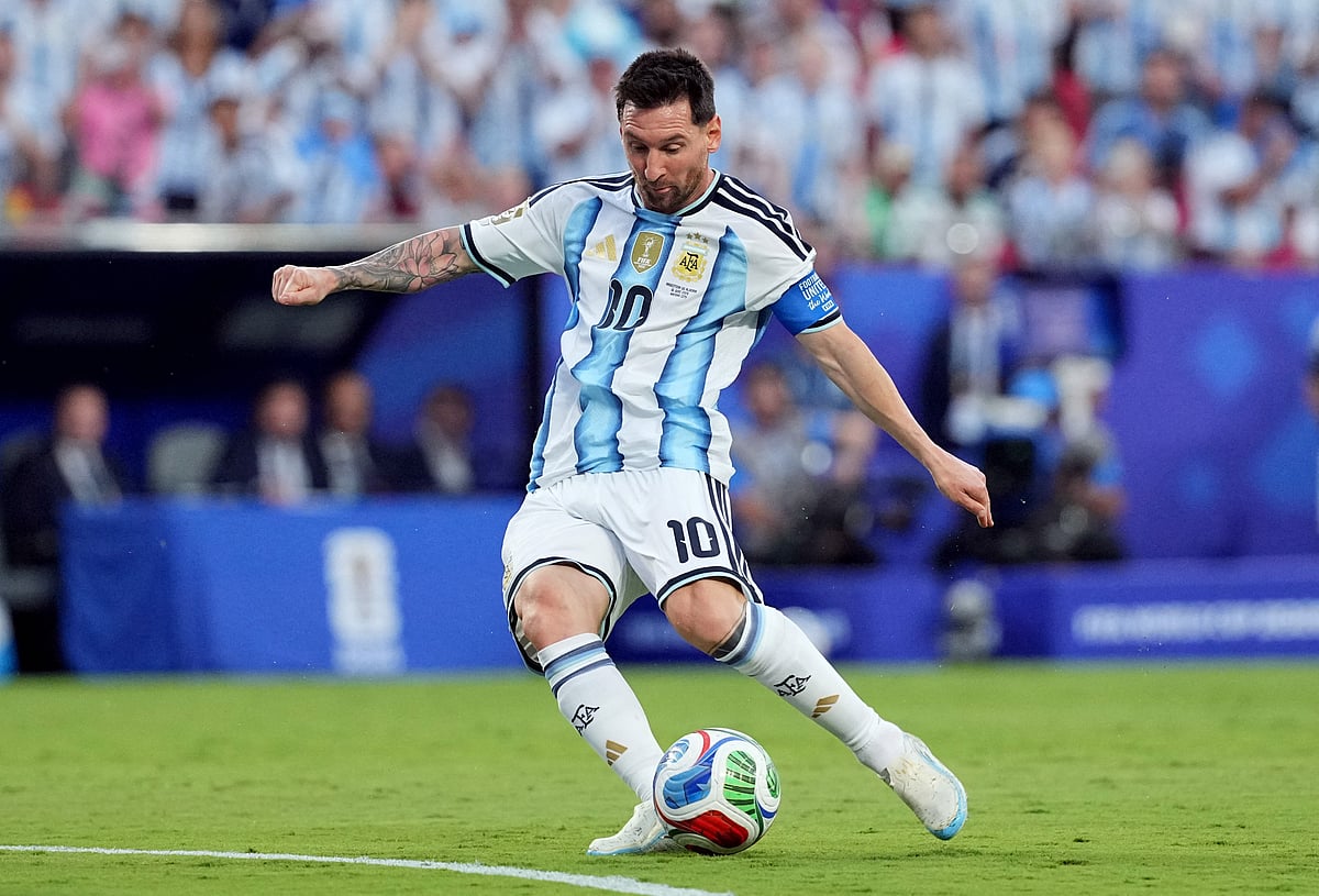 Football - FIFA World Cup 2026 - Group J - Argentina v Algeria - Kansas City Stadium, Kansas City, Missouri, U.S. - June 16, 2026
Argentina's Lionel Messi scores their first goal