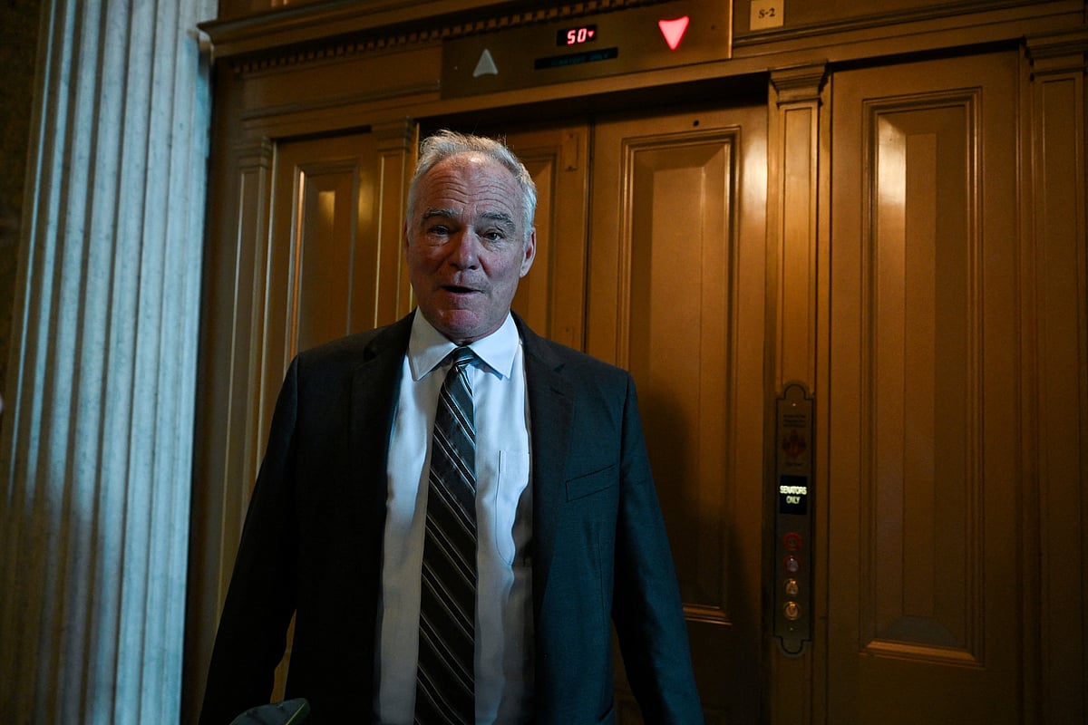 US Senator Tim Kaine (D-VA) speaks to reporters after the Republican-majority US Senate backed legislation to halt US military action against Iran, on Capitol Hill in Washington, DC, US, on 23 June 2026