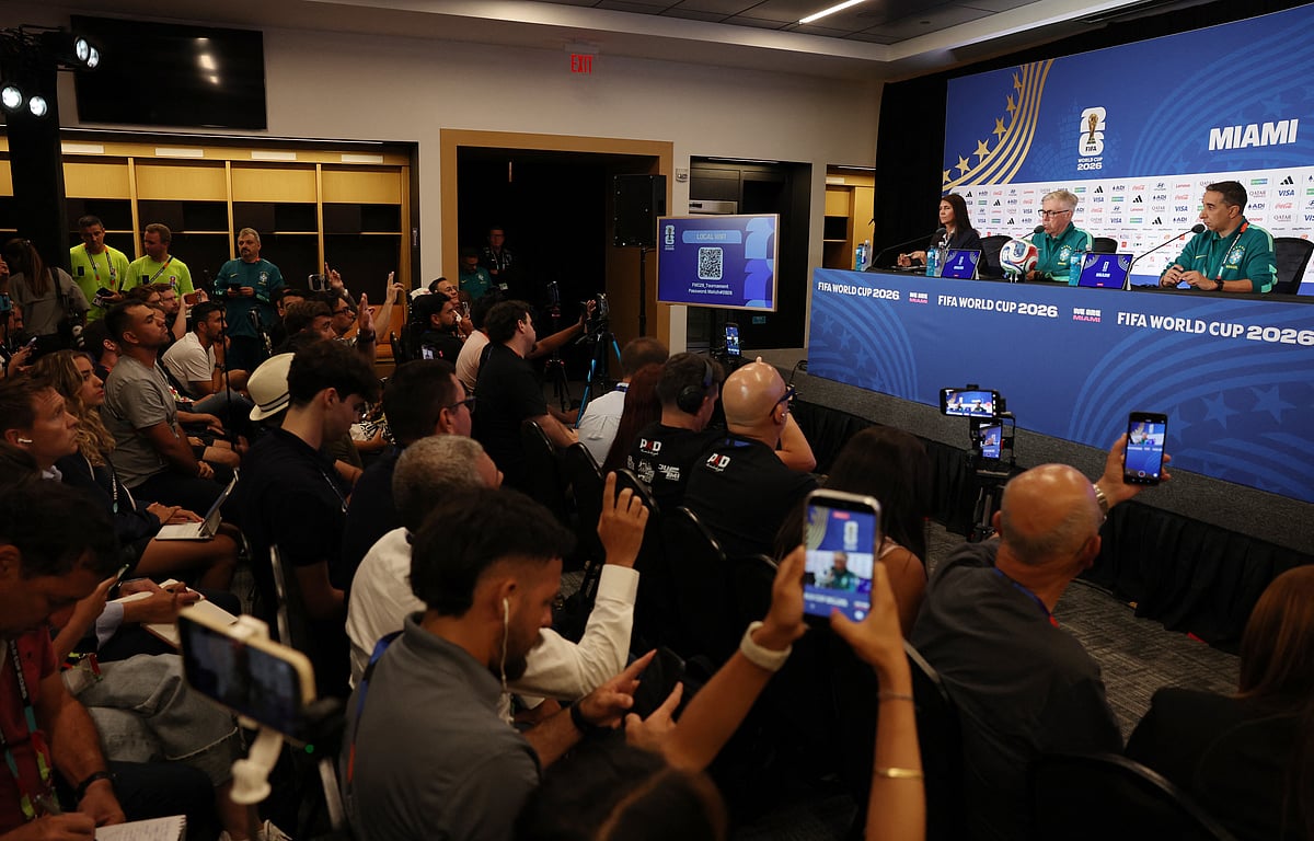 General view of Brazil coach Carlo Ancelotti during the press conference at Miami Stadium, Miami Gardens, Florida, US, on 23 June, 2026