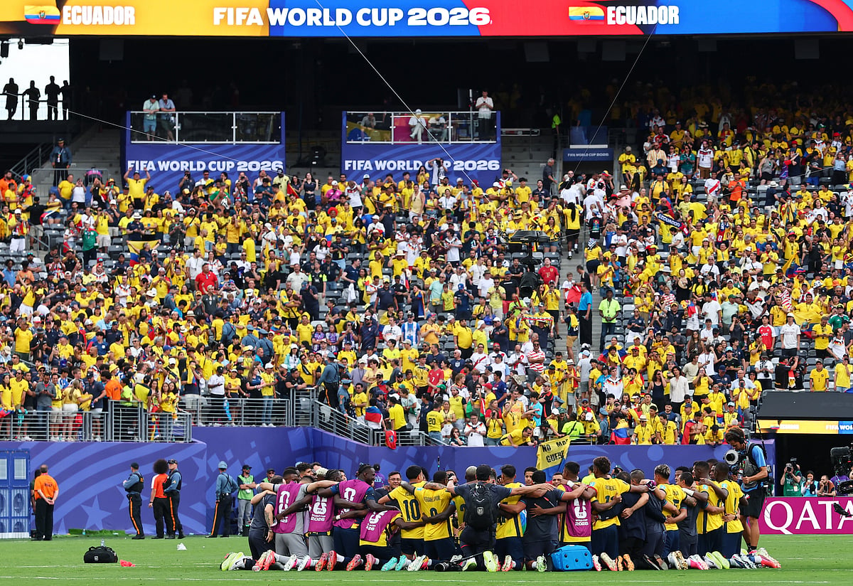 Football - FIFA World Cup 2026 - Group E - Ecuador v Germany - New York/New Jersey Stadium, East Rutherford, New Jersey, U.S. - June 25, 2026
Ecuador players celebrate after the match