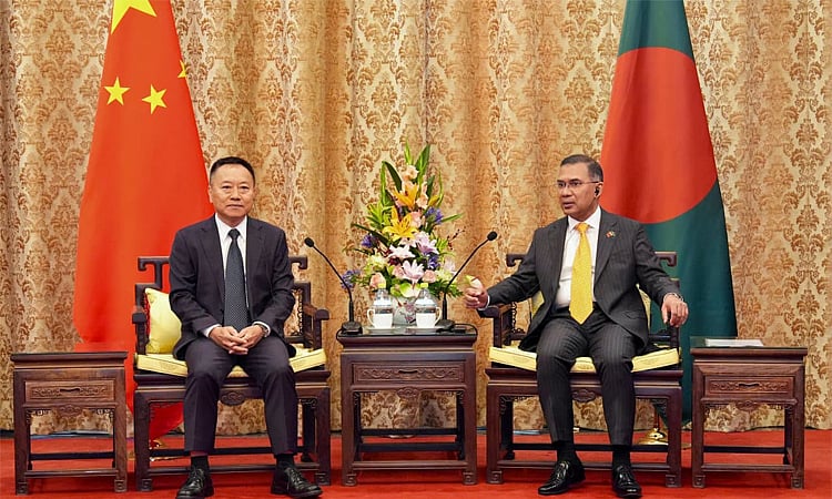 Chinese water resources minister Li Guoying met with Prime Minister Tarique Rahman at the Diaoyutai state guest house in Beijing on 25 June 2026