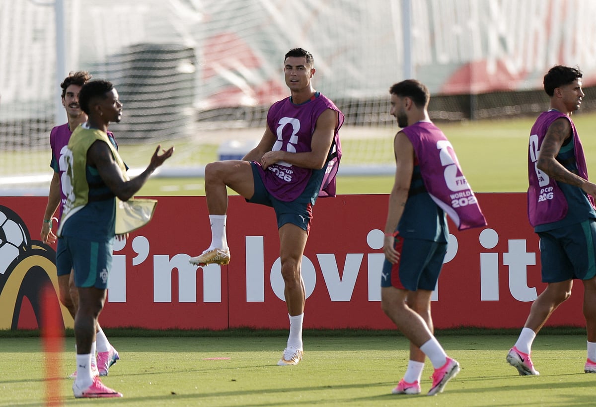 Portugal's Cristiano Ronaldo, Joao Cancelo, Bruno Fernandes, Nelson Semedo and Francisco Trincao during training at Gardens North County District Park, Palm Beach Gardens, Florida, US - June 26, 2026