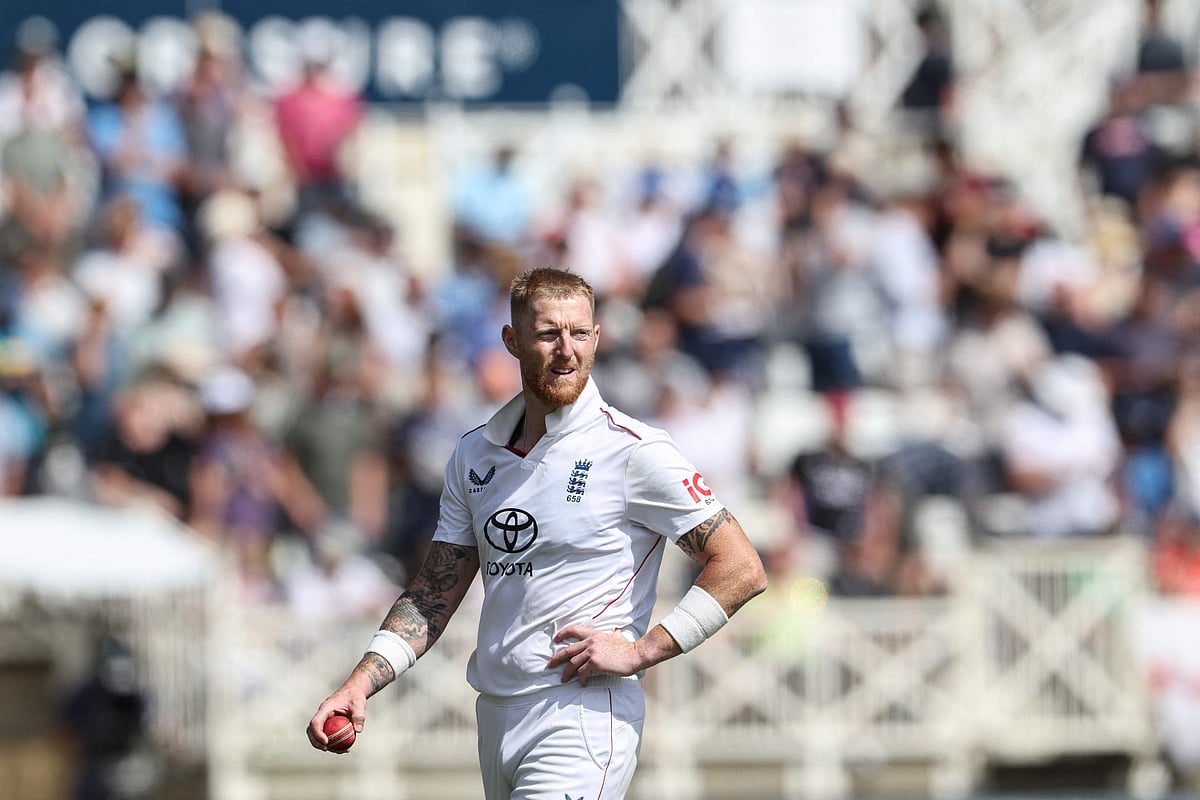 England’s Ben Stokes holds the ball on the fourth day of the third Test cricket match between England and New Zealand at Trent Bridge in Nottingham on 28 June 2026