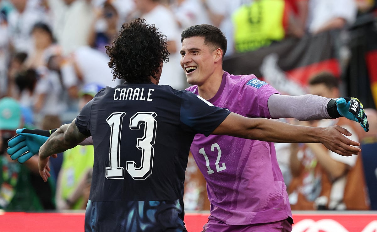 Paraguay's Orlando Gill and and Jose Canale celebrate after the match as Paraguay qualify for the Round of 16 stage of the World Cup at Boston Stadium, Foxborough, Massachusetts, US on 29 June, 2026.