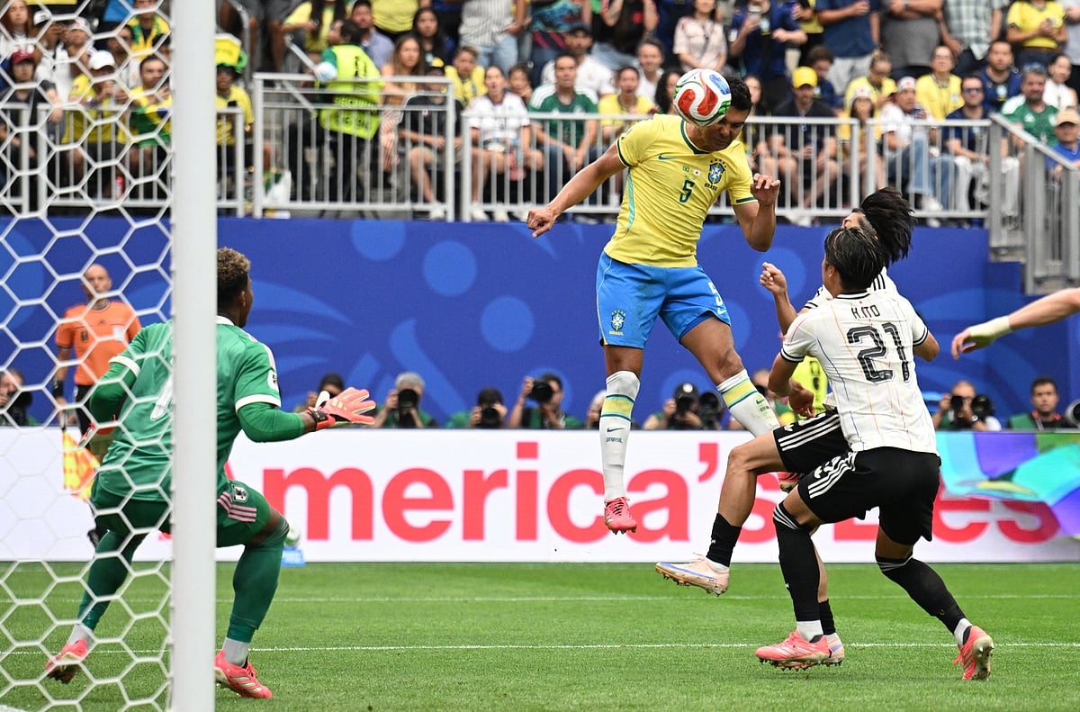 Brazil's Casemiro scores their first goal at Houston Stadium, Houston, Texas, US on 29 June, 2026.
