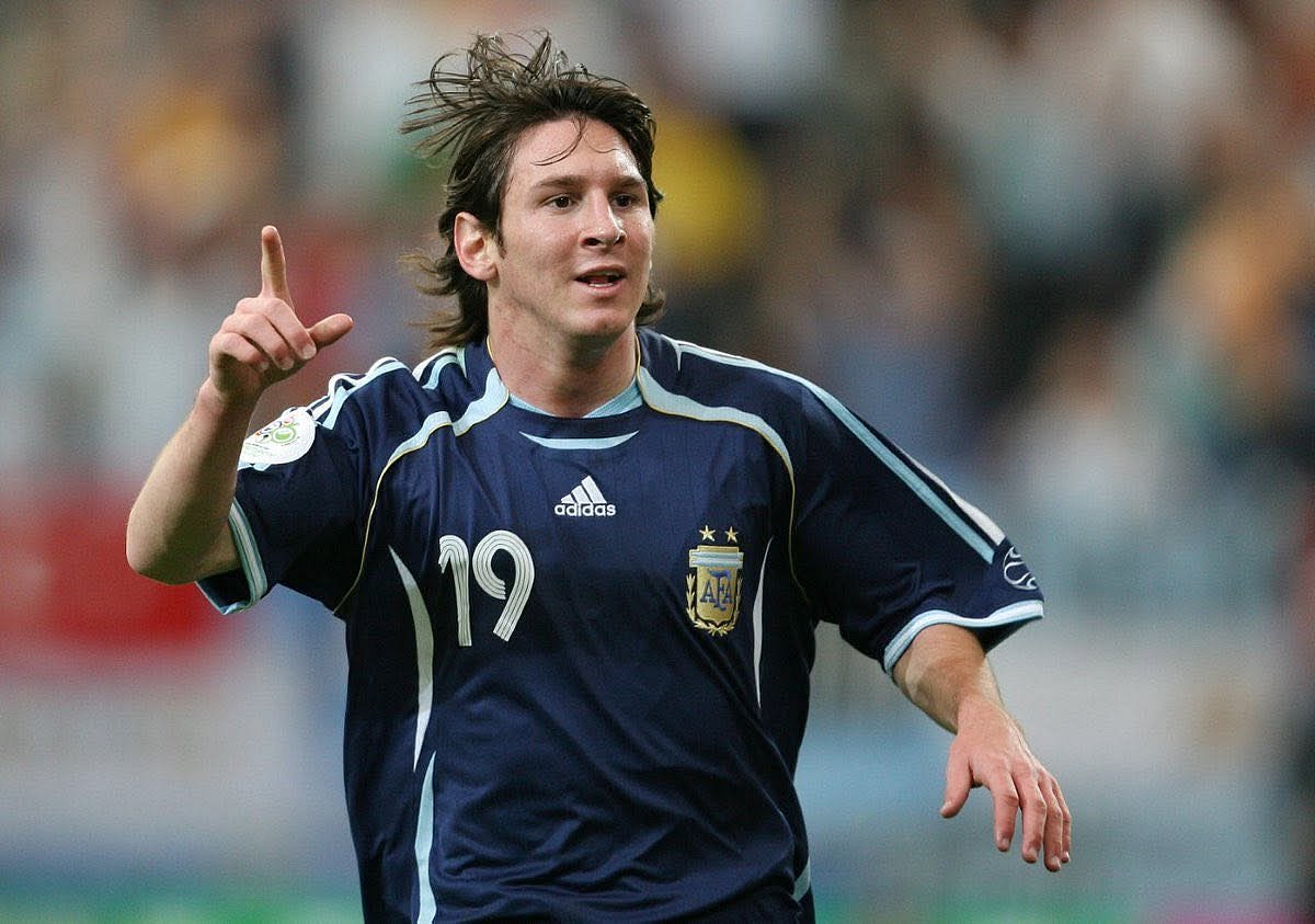 Lionel Messi celebrates his first World Cup goal for Argentina in 2006.