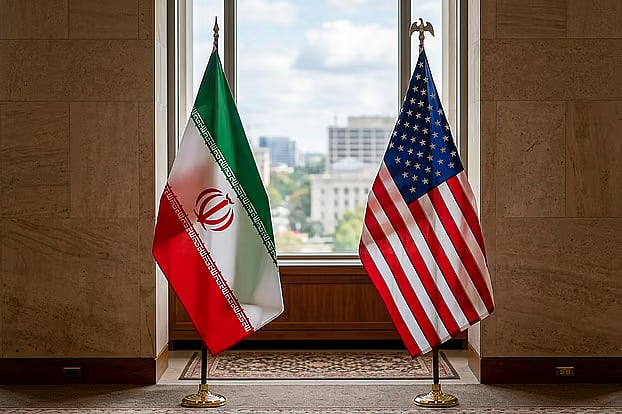Flags of Iran and USA.