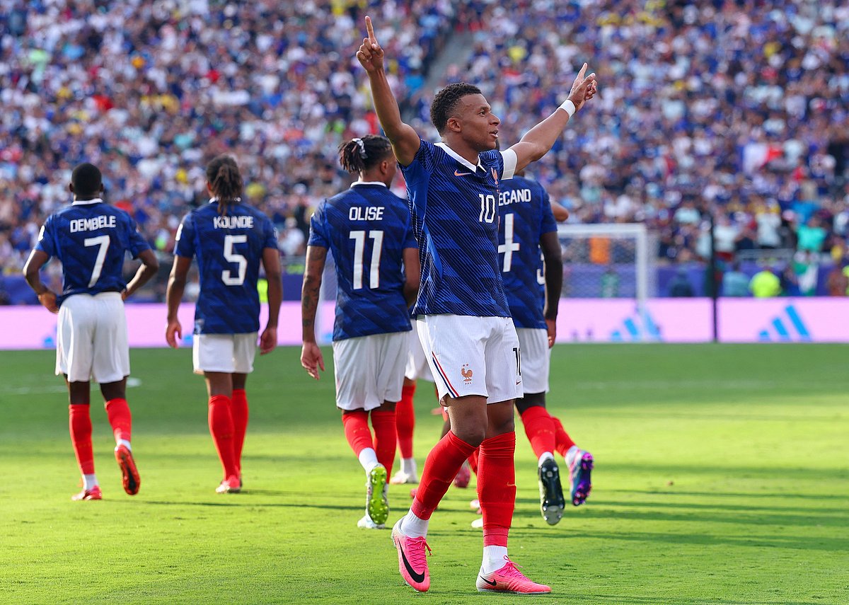 France's Kylian Mbappe celebrates scoring their third goal at New York New Jersey Stadium, East Rutherford, New Jersey, US on 30 June, 2026.