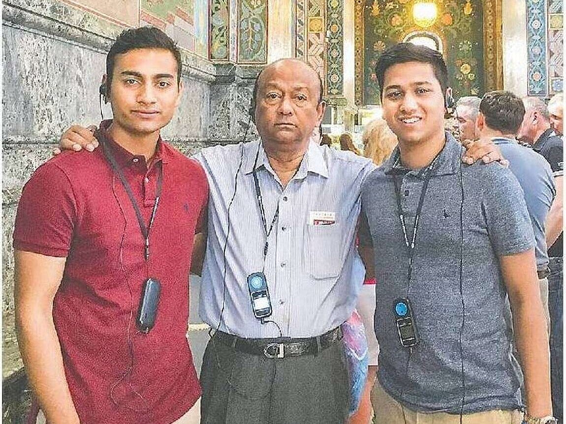 Latifur Rahman with his grandsons, Zaraif Ayaat Hossain (left) and Faraaz Ayaaz Hossain (right), in Russia in May 2016