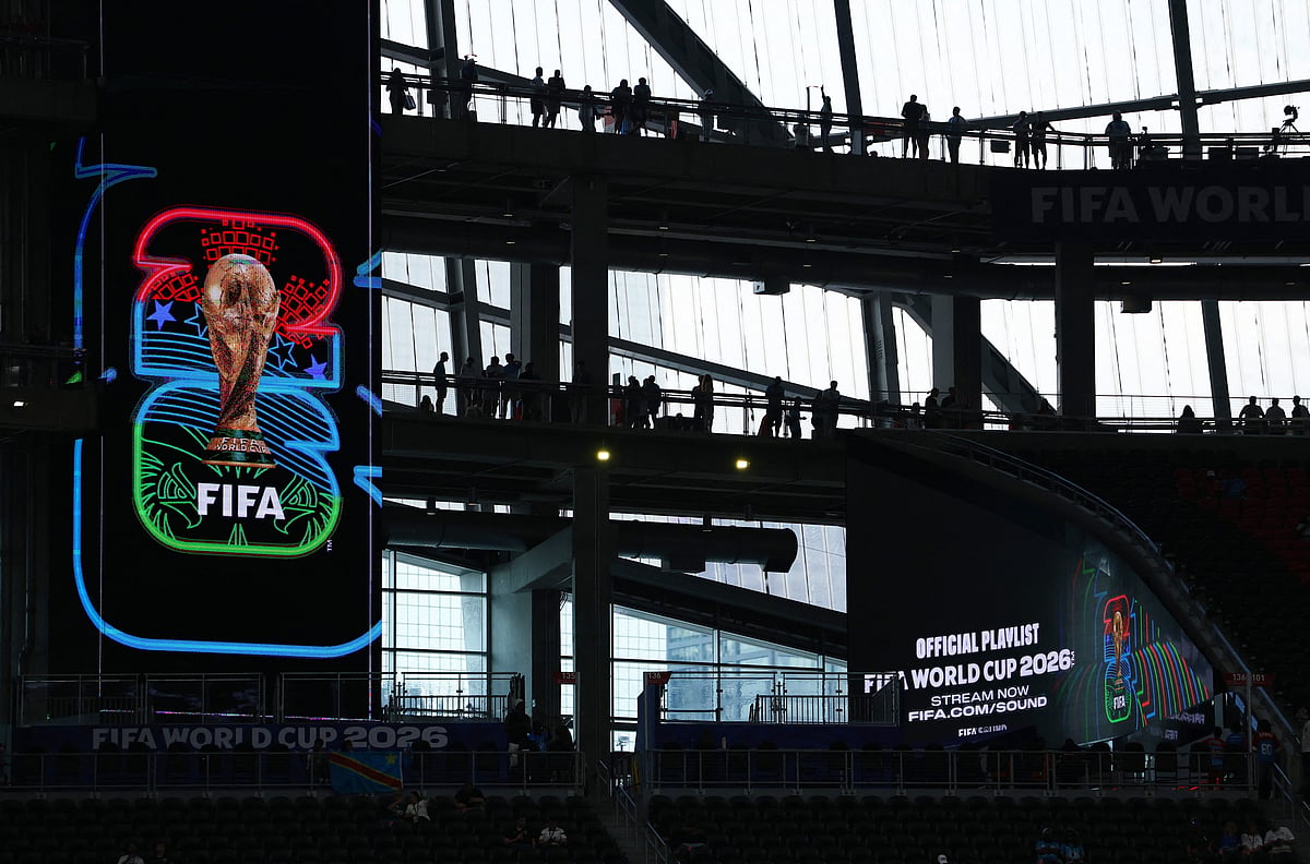 Football - FIFA World Cup 2026 - Group K - DR Congo v Uzbekistan - Atlanta Stadium, Atlanta, Georgia, U.S. - June 27, 2026
General view of a FIFA World Cup logo on display inside the stadium before the match