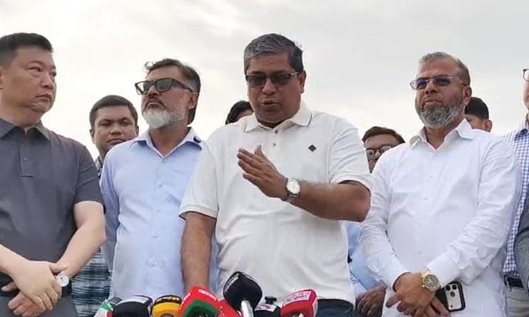 State Minister for Local Government, Rural Development & Cooperatives Mir Shahe Alam spoke to journalists after inspecting the Aminbazar landfill operations.