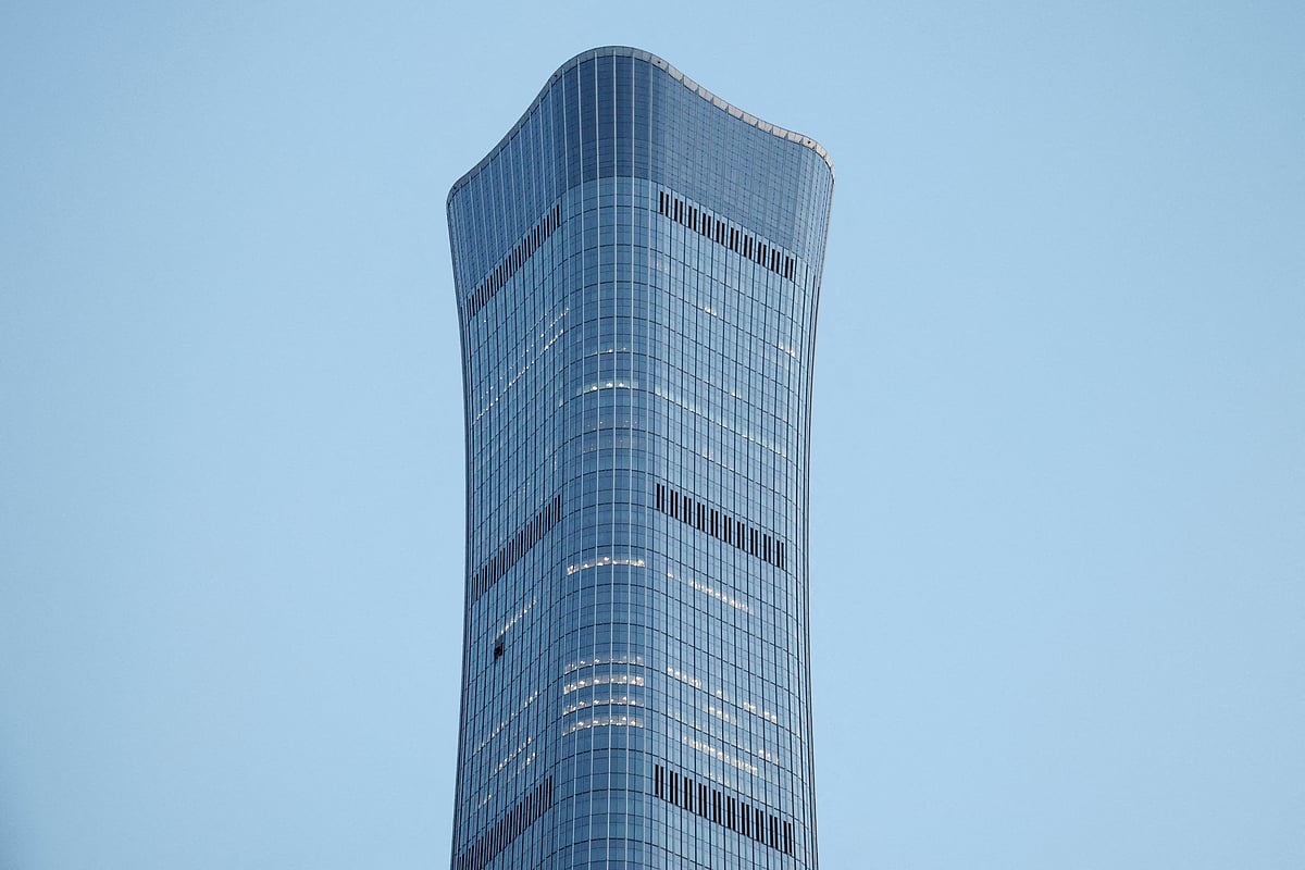 The CITIC Tower, also known as China Zun, where damage is visible on a high floor of the exterior, in Beijing, China on 26 June 2026