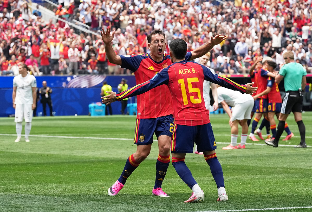 Spain's Mikel Oyarzabal celebrates scoring their first goal against Austria at Los Angeles Stadium, Inglewood, California, U.S. - July 2, 2026