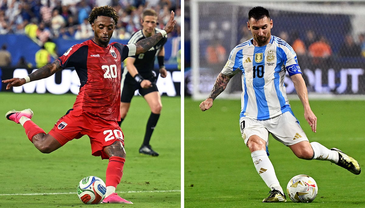 (COMBO) This combination of file photos created July 2, 2026, shows Cape Verde's forward #20 Ryan Mendes in Miami Gardens on June 21, 2026 (L); and Argentina's forward #10 Lionel Messi in Miami on July 14, 2024. Argentina and Cape Verde will meet in a 2026 World Cup round of 32 football match at the Miami Stadium in Miami Gardens on July 3, 2026.
