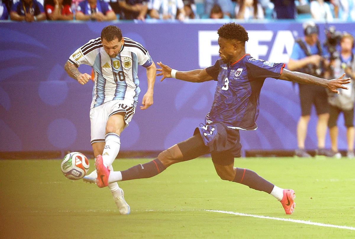 Football - FIFA World Cup 2026 - Round of 32 - Argentina v Cape Verde - Miami Stadium, Miami Gardens, Florida, U.S. - July 3, 2026
Argentina's Lionel Messi scores their first goal