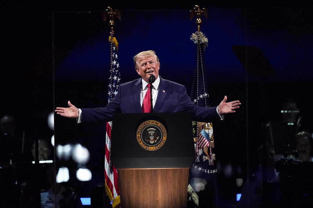 US President Donald Trump speaks during "Salute to America 250" Fourth of July celebrations on the National Mall on 4 July, 2026 in Washington, DC. Americans are celebrating the nation’s 250th anniversary amidst an extreme heat wave bringing dangerous triple digit temperatures to much of the eastern United States.